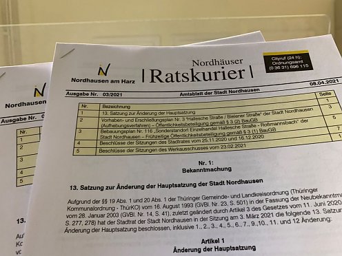 "Nordhäuser Ratskurier" Nr. 3 /2021 vom 08.04.2021 (Foto: Stadtverwaltung Nordhausen)
