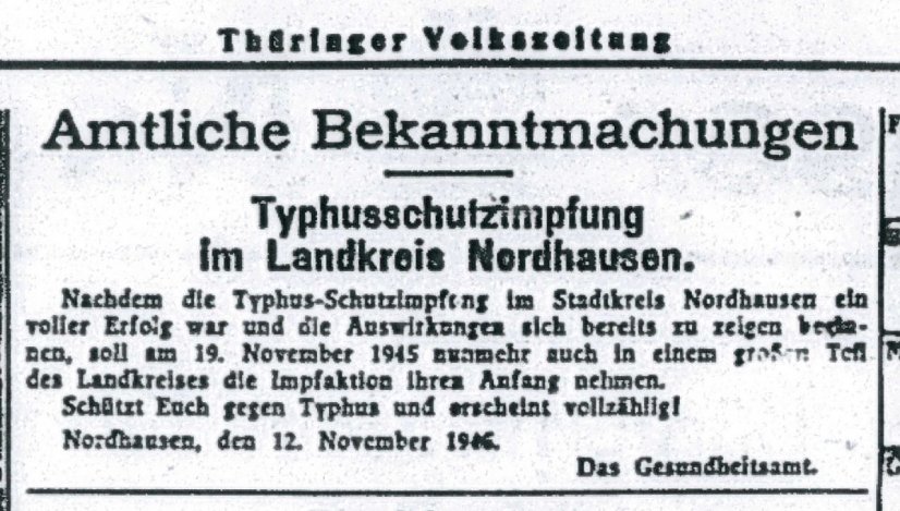 Amtliche Bekanntmachung Typhus 12.11.1945 (Foto: Stadtarchiv)